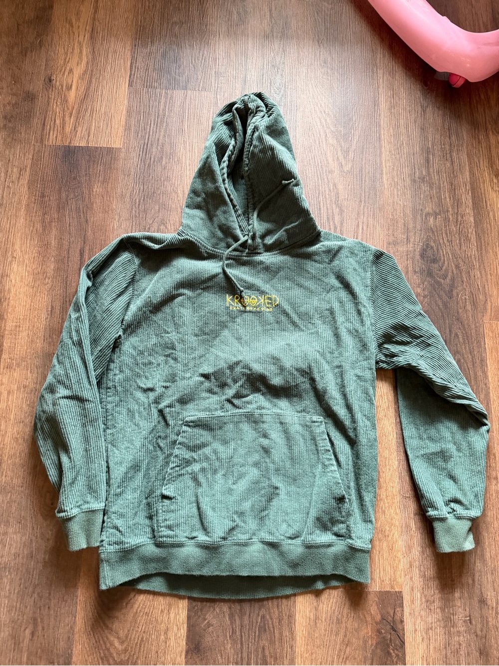Krooked Skateboarding Olive Green Corded Hoodie - Men's Casual Pullover